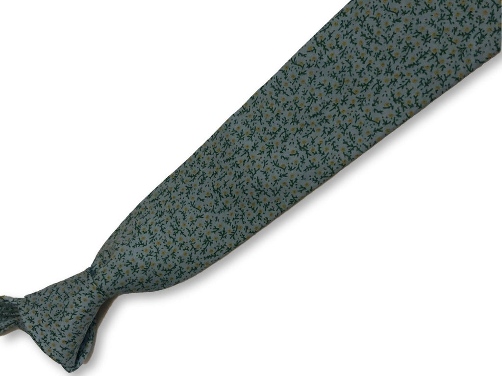 Pastel Baby Blue Cotton Tie with Yellow Ditsy Flowers