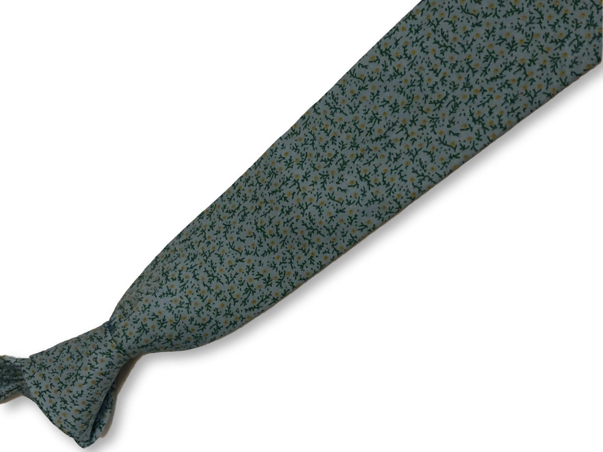 Pastel Baby Blue Cotton Tie with Yellow Ditsy Flowers