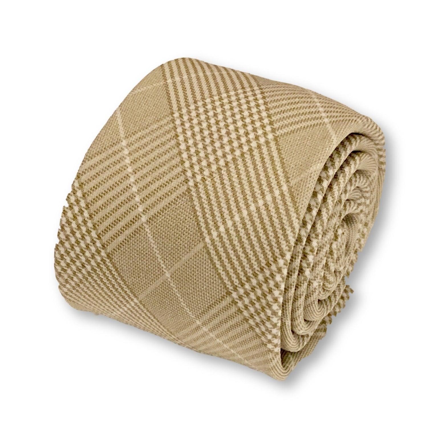 Light Sage Khaki Green Prince of Wales Check Cotton Tie