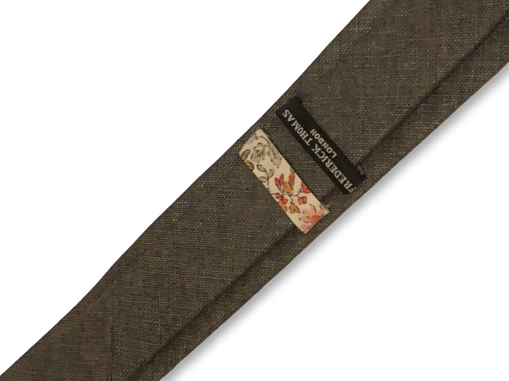 Medium Grey Linen Tie with Floral Pattern