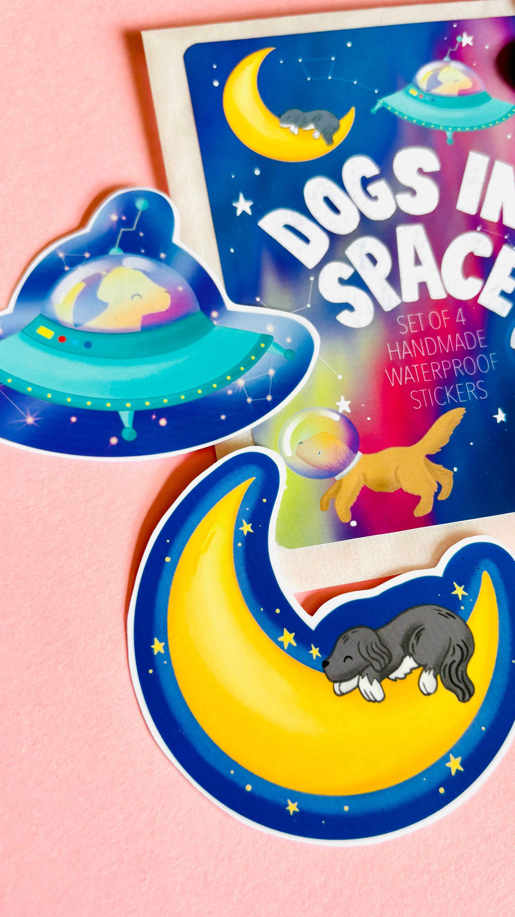 Space Dogs Vinyl Sticker Set of 4 Handmade Waterproof