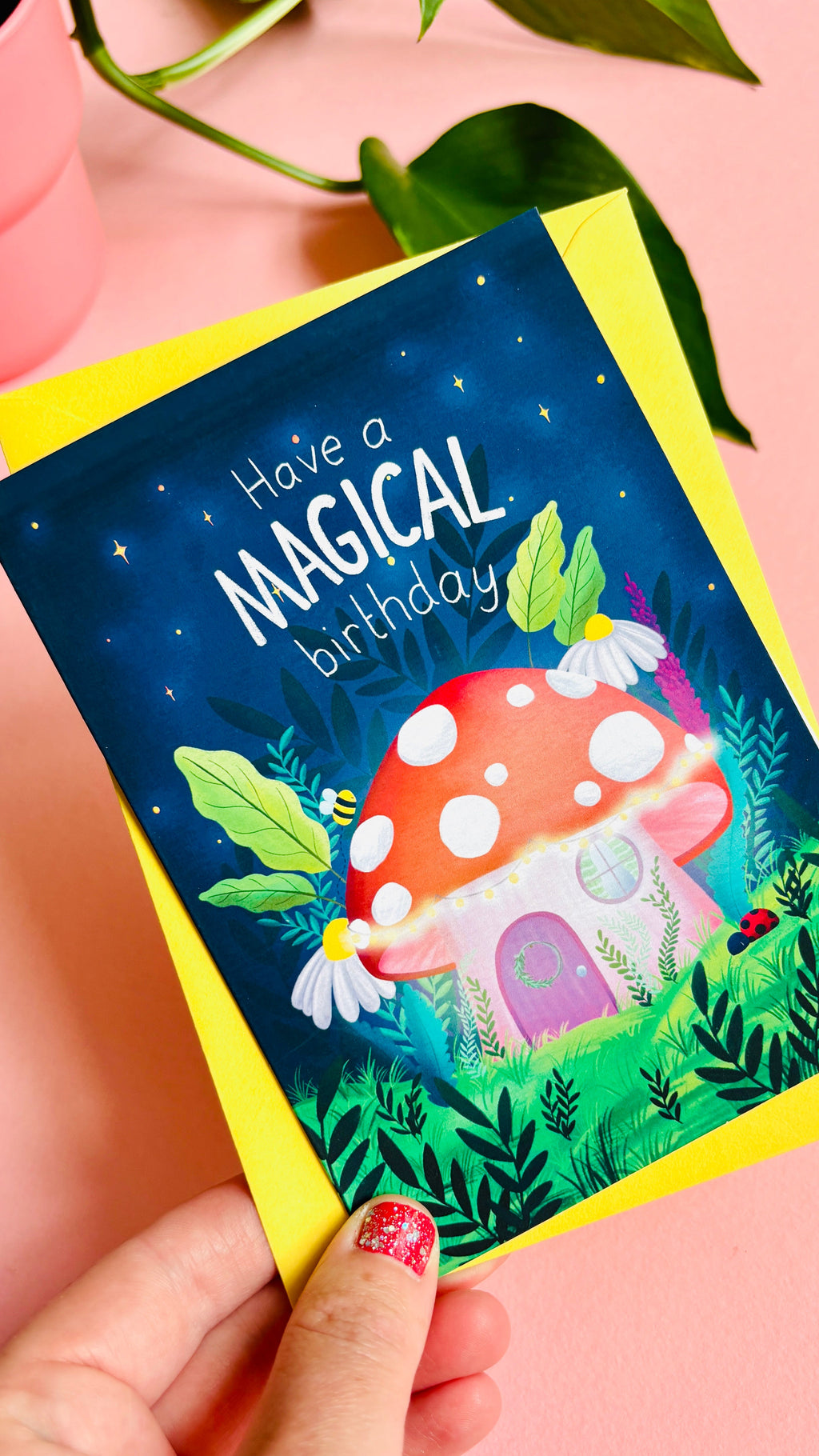 Magical Handmade Birthday Card with Cute Fairy Mushroom Cottage
