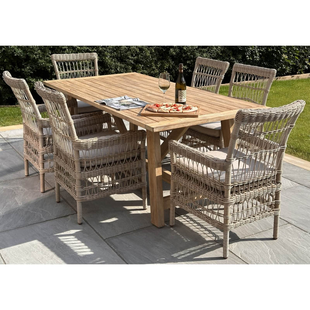 Handcrafted Acacia wood Provence dining table, rich brown, 200cm wide, for outdoor patio or garden entertaining by sostter at brixbailey.com