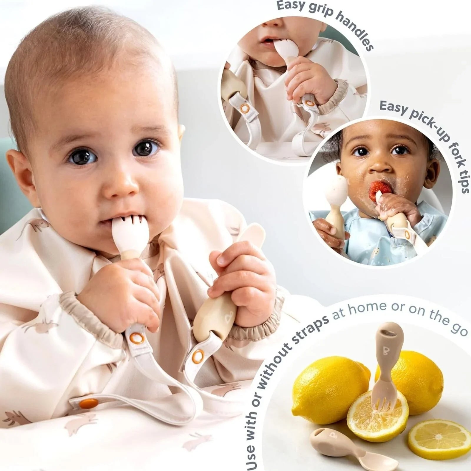 Attachable Weaning Cutlery Set 6 months Plus Pack of 2 Blush