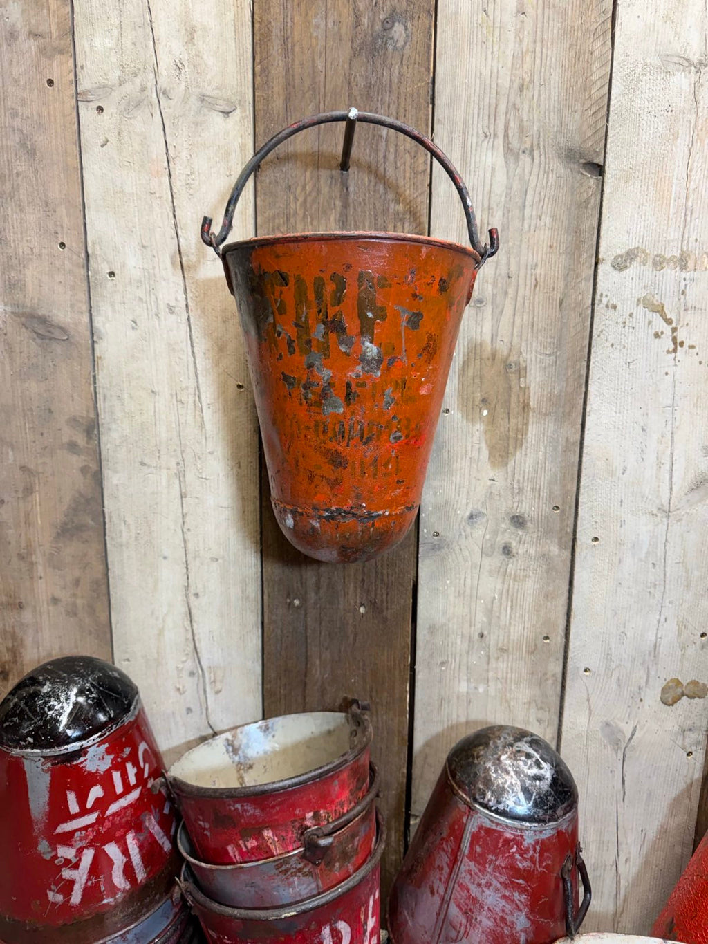 Vintage Galvanised Hanging Fire Bucket Plant Pot