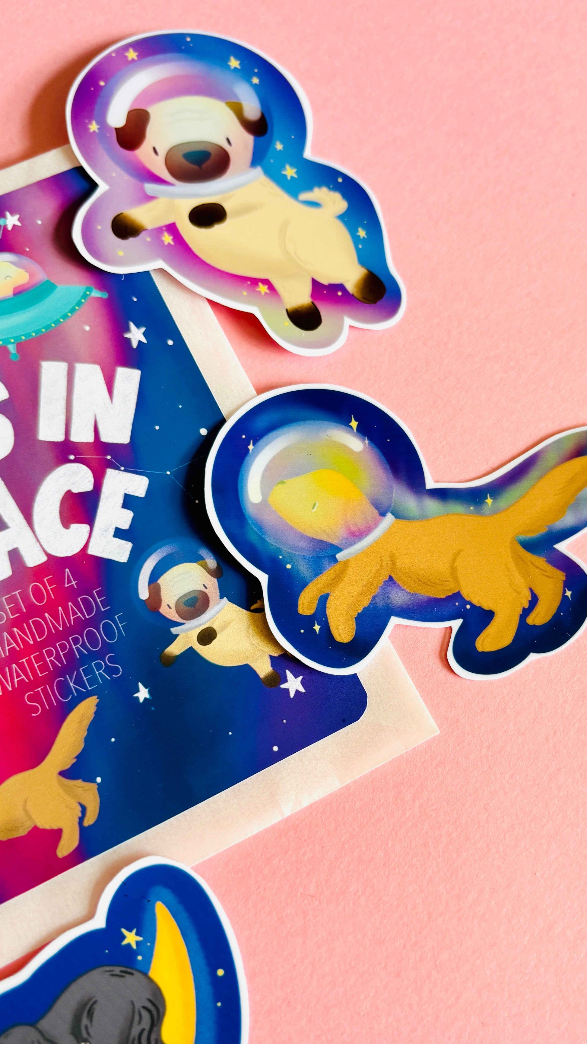 Space Dogs Vinyl Sticker Set of 4 Handmade Waterproof