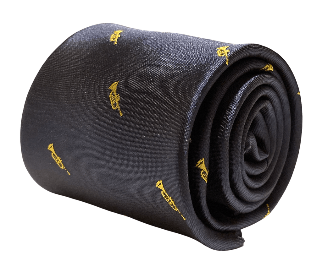 Navy Tie with Embroidered Trumpet Design