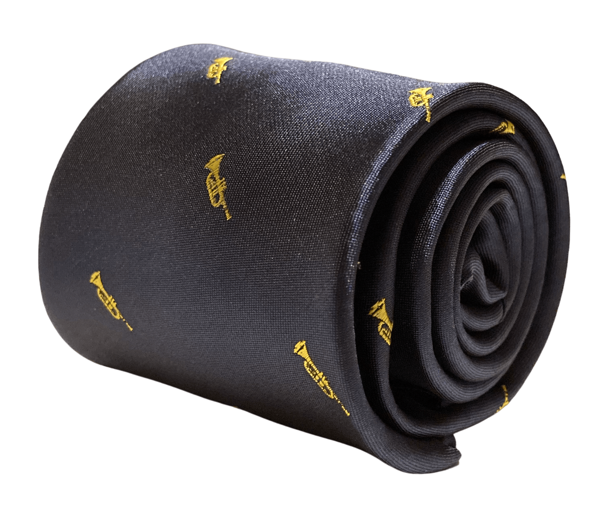 Navy Tie with Embroidered Trumpet Design
