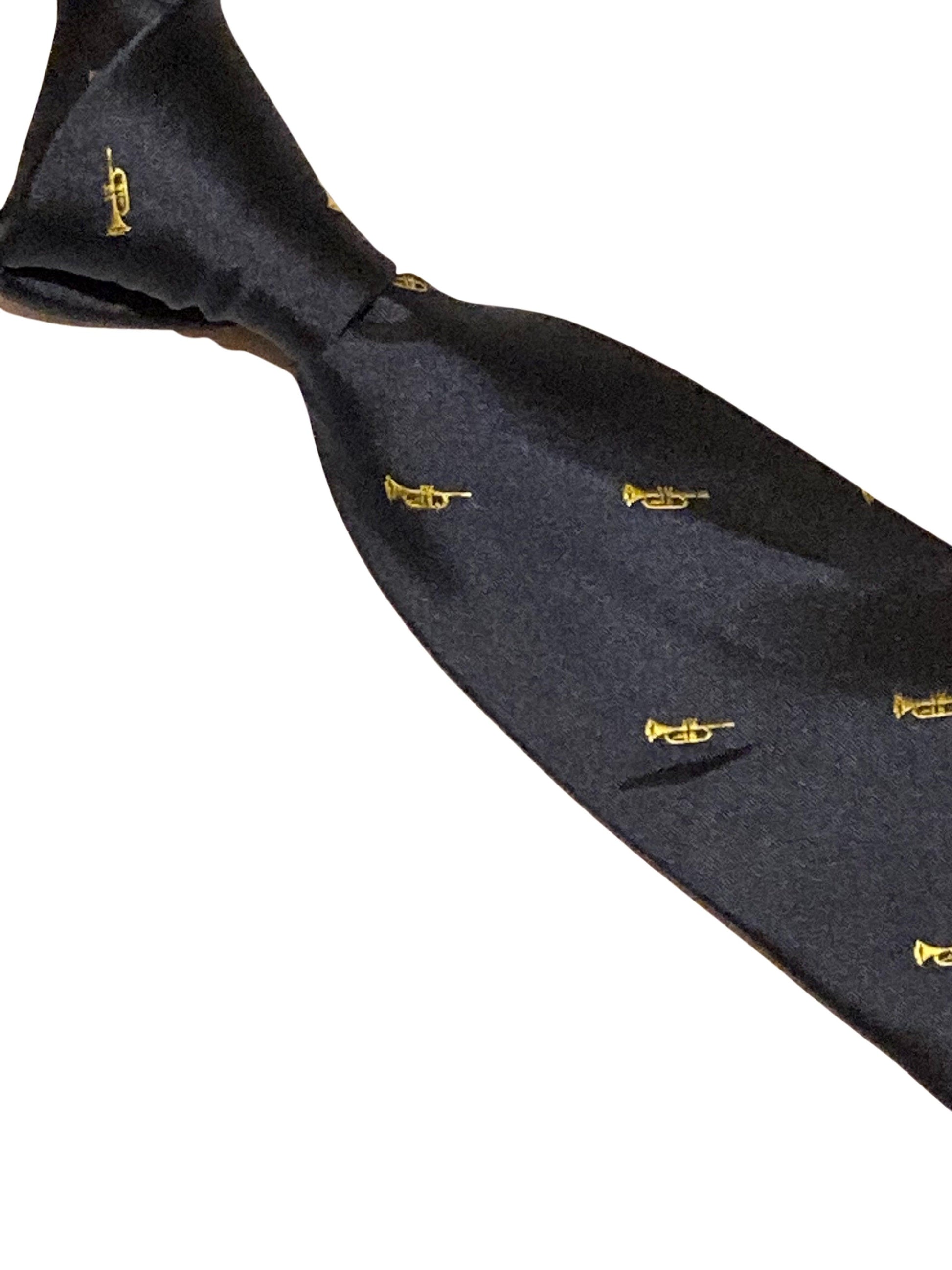 Navy Tie with Embroidered Trumpet Design