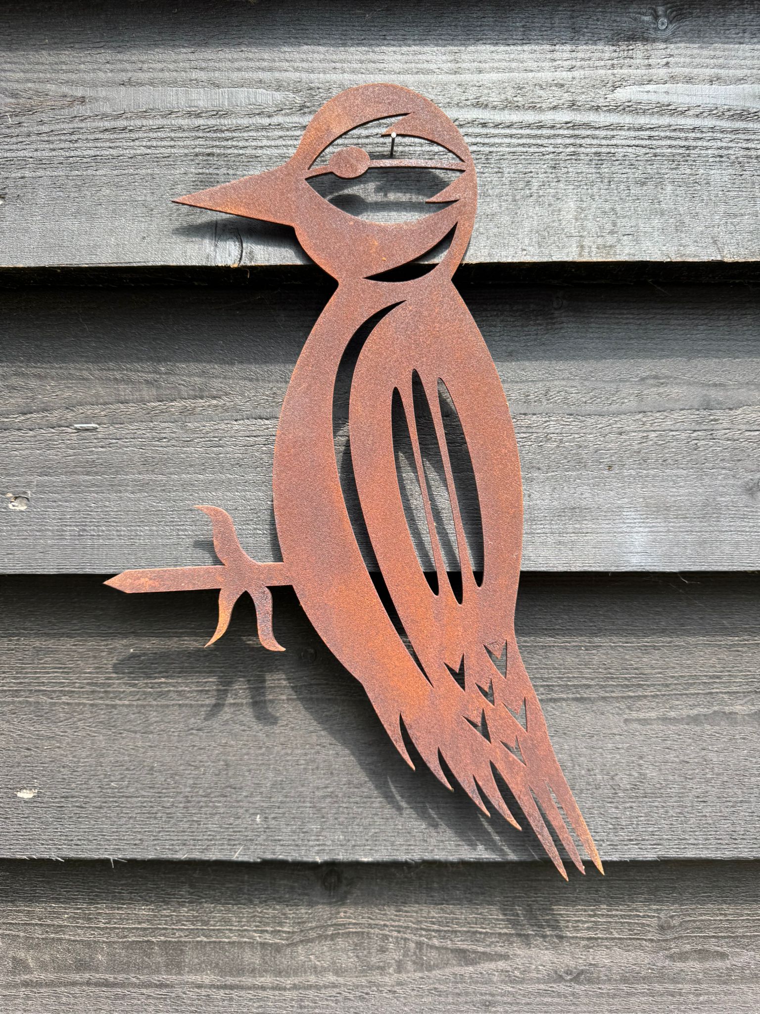 Rusty Metal Woodpecker Garden Decoration