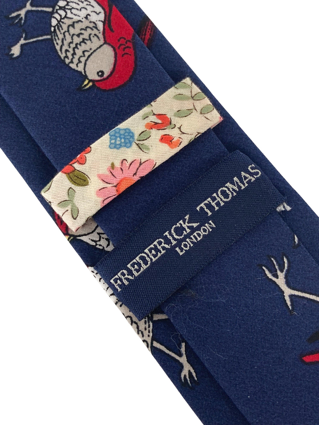 Navy Bird Robin Print Cotton Tie for Men