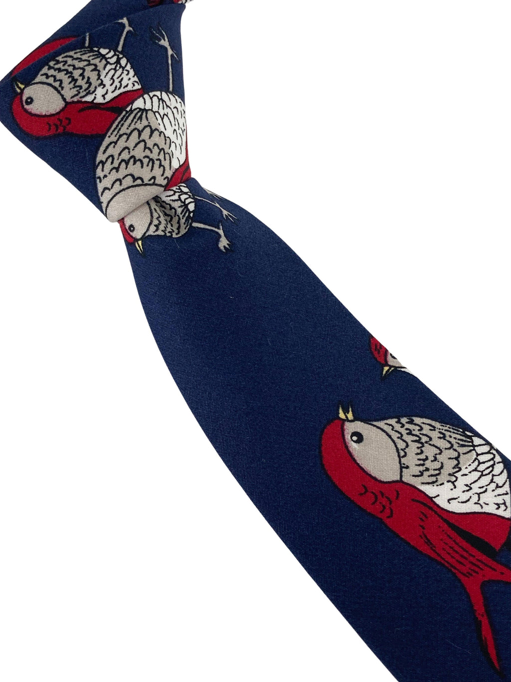 Navy Bird Robin Print Cotton Tie for Men