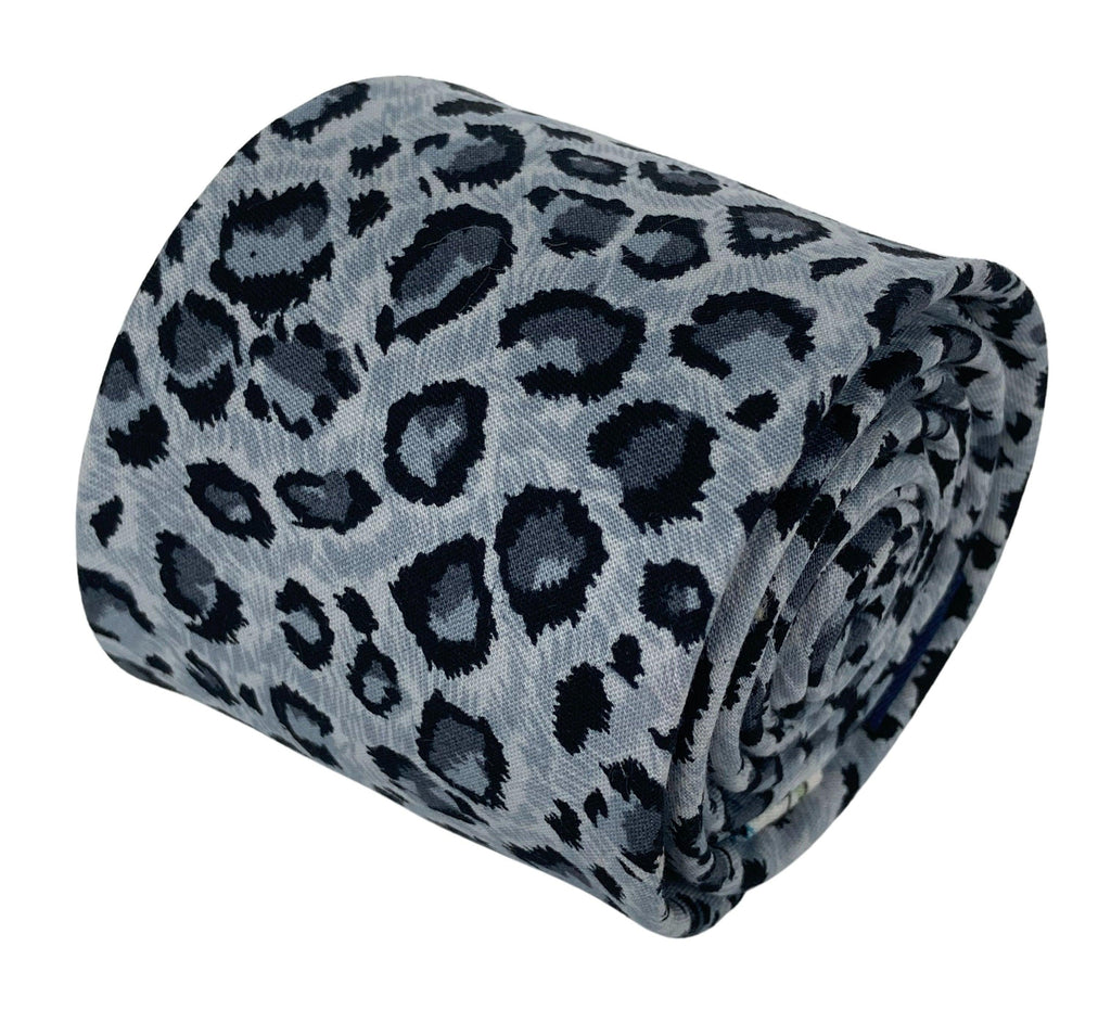 Light Grey Leopard Print Cotton Mens Tie
