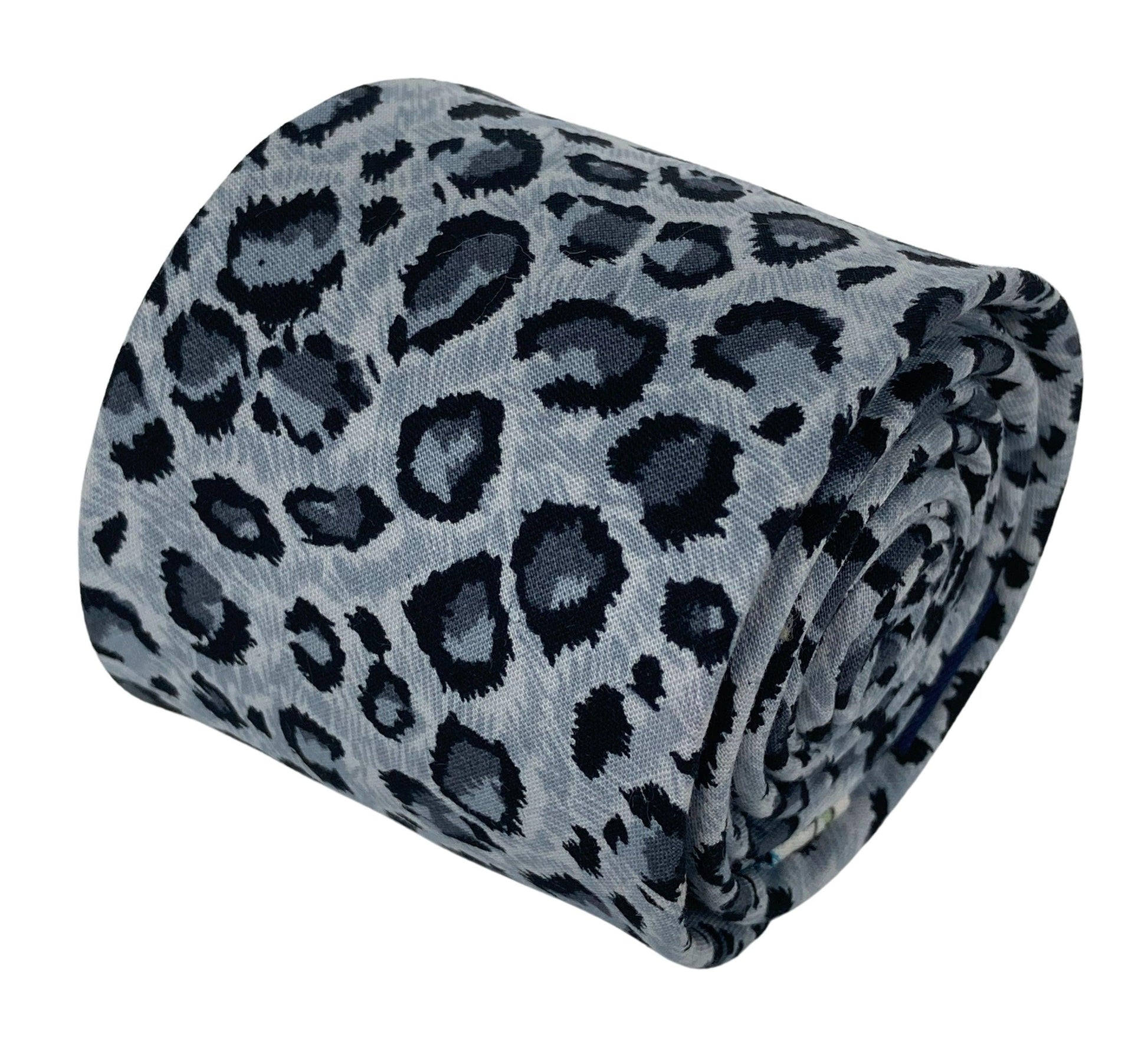 Light Grey Leopard Print Cotton Mens Tie