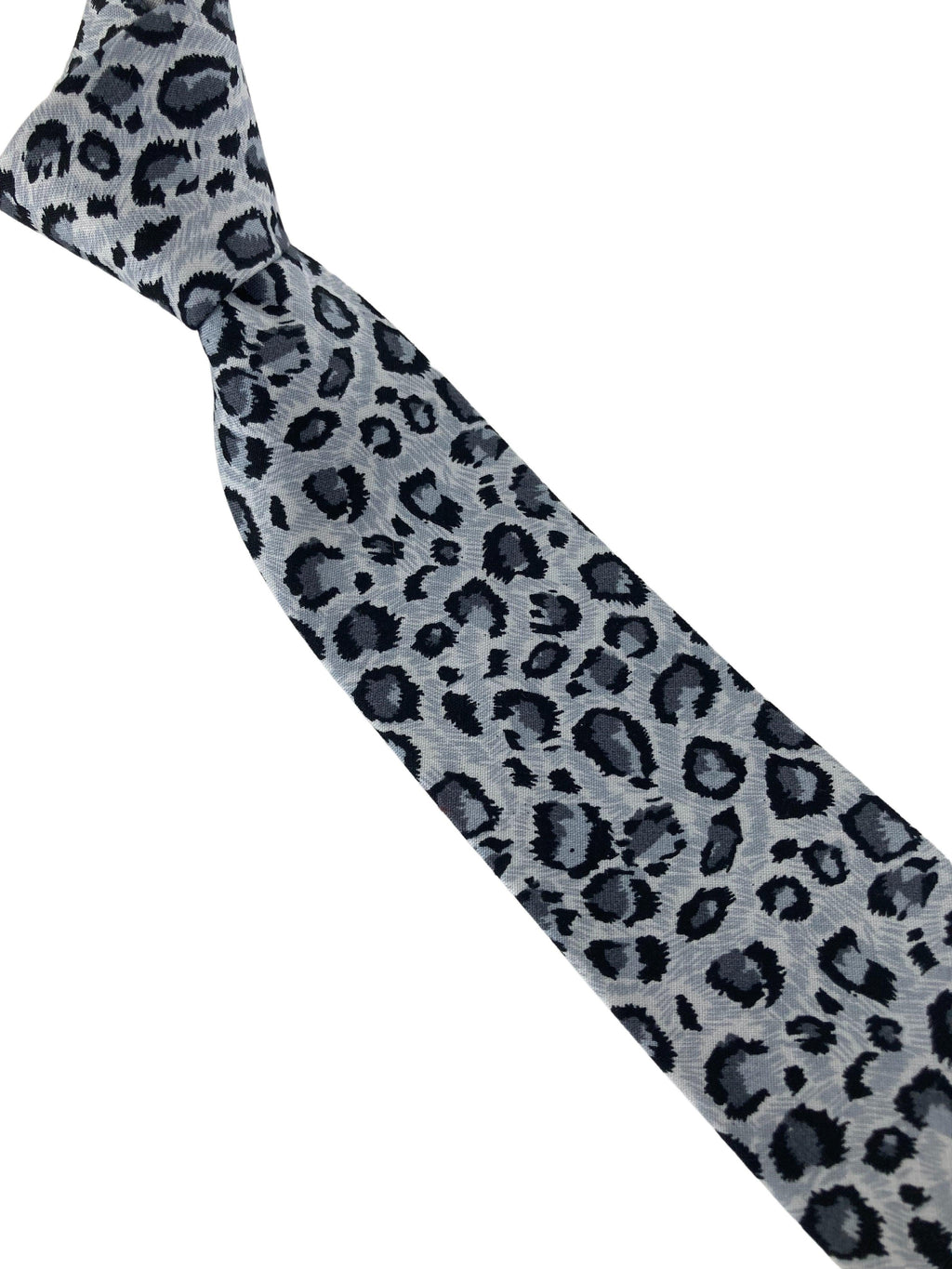 Light Grey Leopard Print Cotton Mens Tie