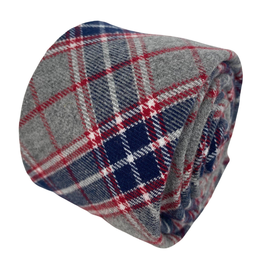 Light Pale Grey Navy and Red Check Cotton Tie