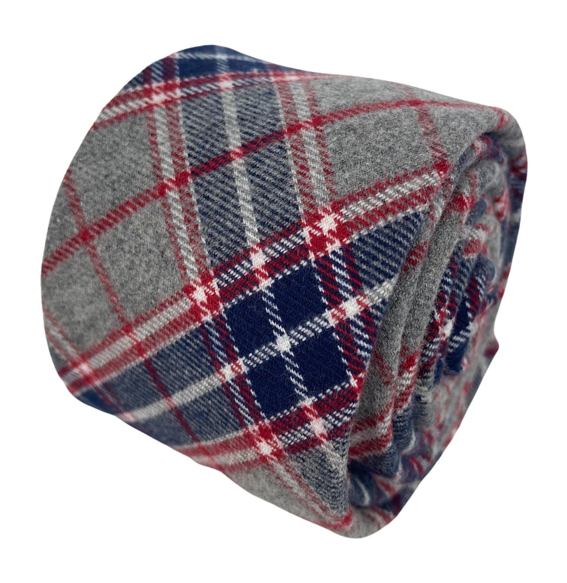 Light Pale Grey Navy and Red Check Cotton Tie