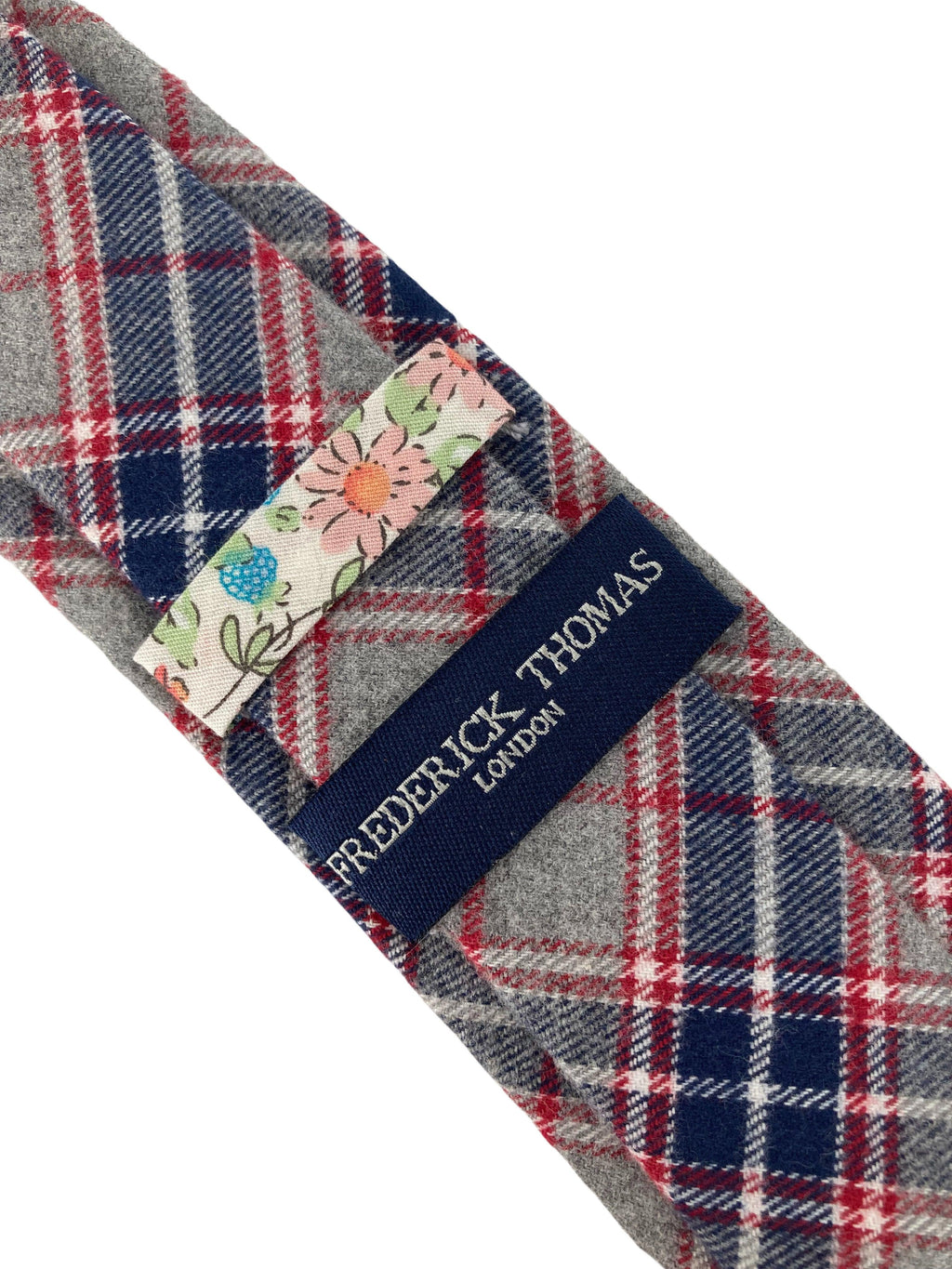 Light Pale Grey Navy and Red Check Cotton Tie