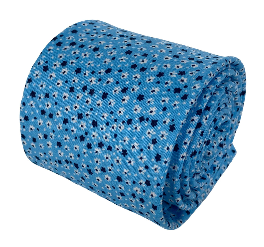 Light Pastel Baby Blue Cotton Tie with Navy and White Floral Print