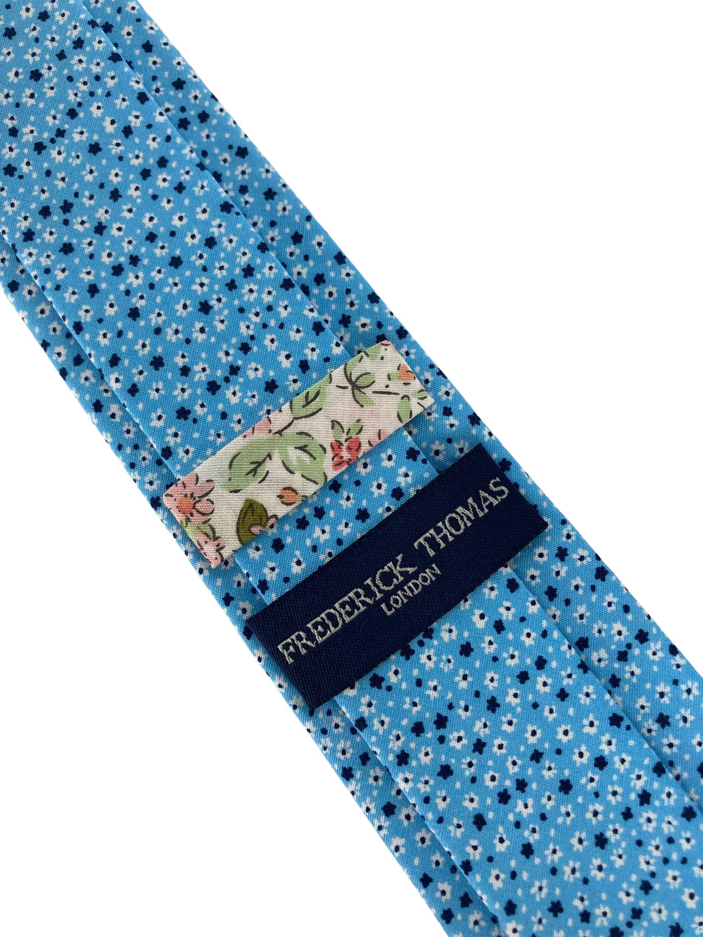 Light Pastel Baby Blue Cotton Tie with Navy and White Floral Print