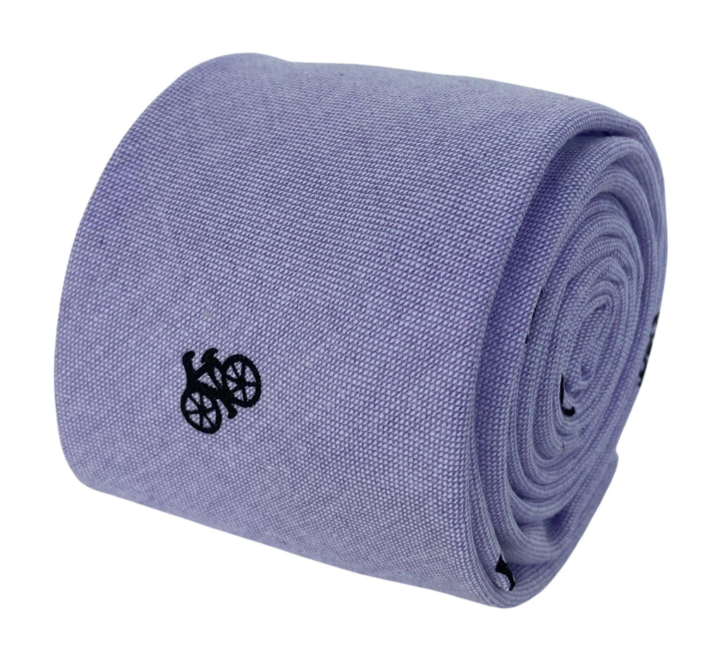 Lilac Pastel Cotton Tie with Bicycle Design