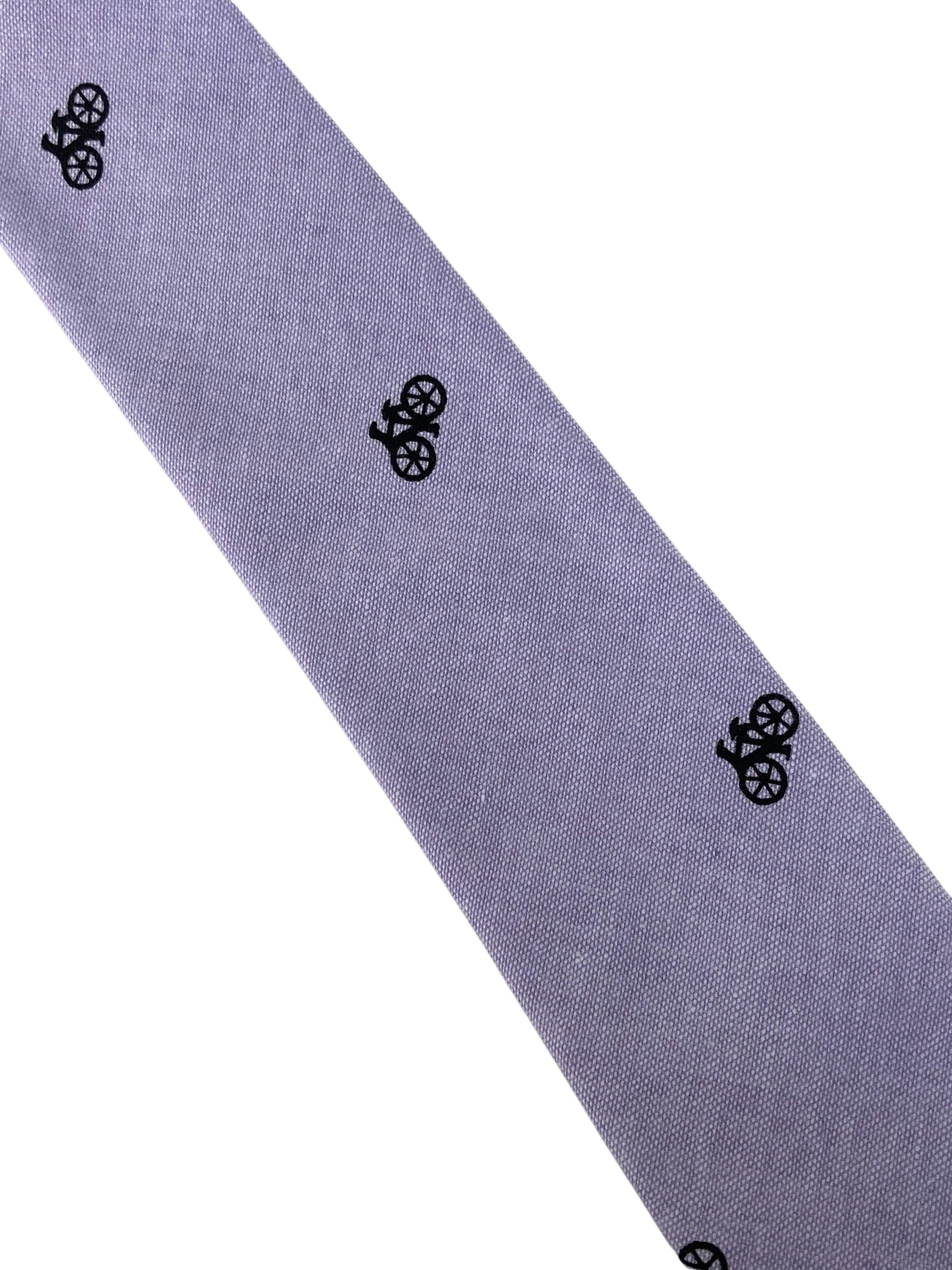 Lilac Pastel Cotton Tie with Bicycle Design