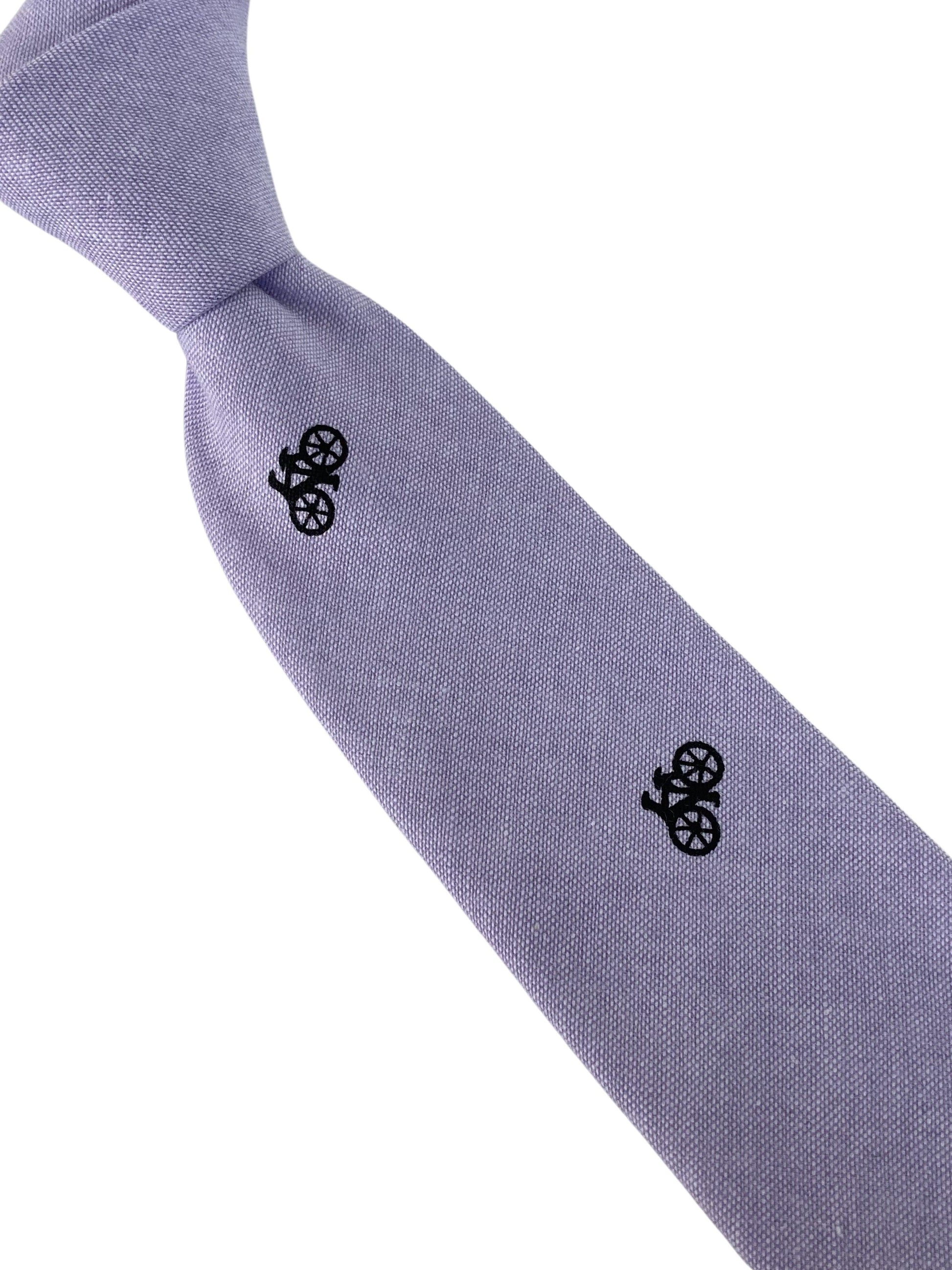 Lilac Pastel Cotton Tie with Bicycle Design