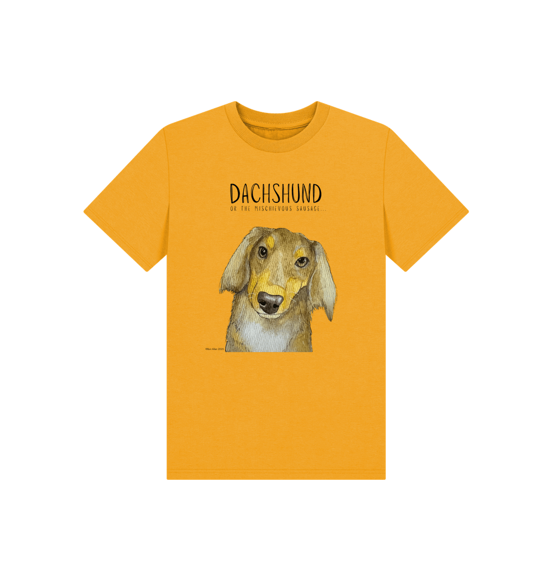 Mischievous Long Haired Hot Dog Kids T Shirt Small Pup Big Attitude