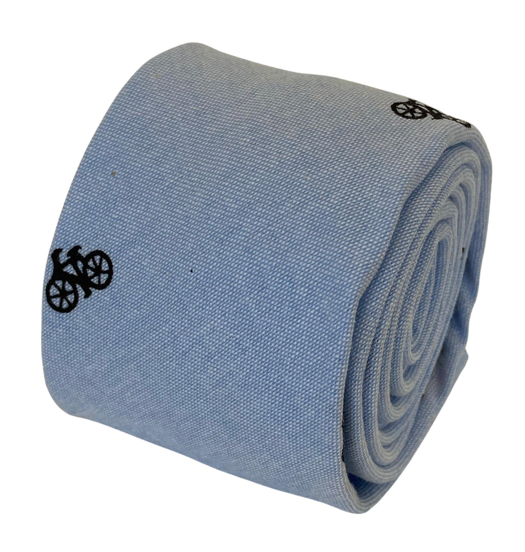 Light Pale Blue Pastel Cotton Tie with Bicycle Design