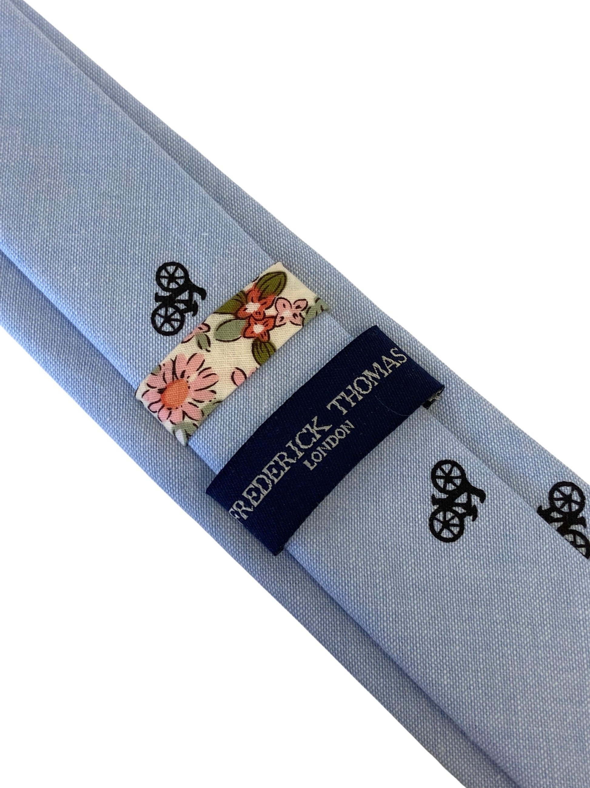 Light Pale Blue Pastel Cotton Tie with Bicycle Design