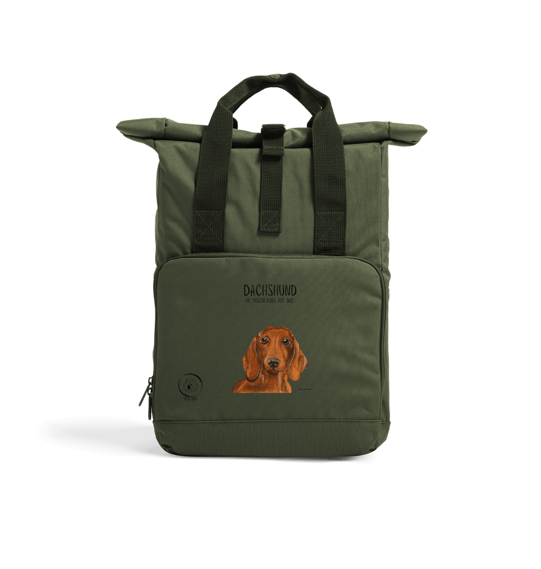 Dachshund Roll Top Backpack Small Dog Big Adventure
