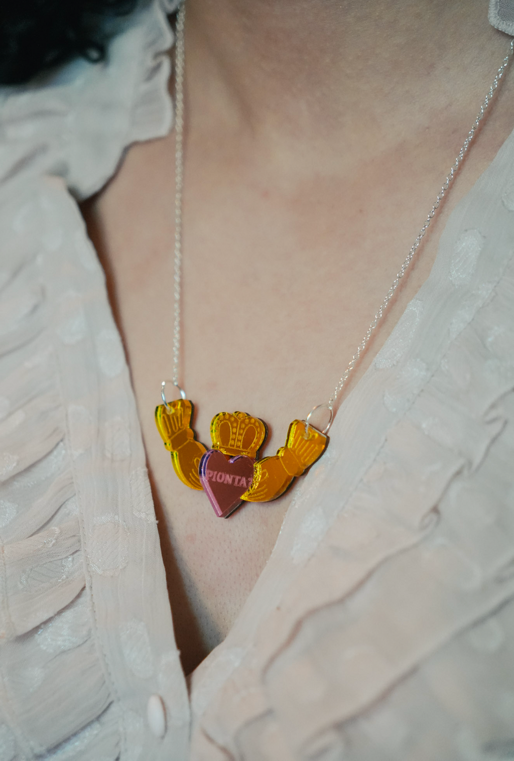 Claddagh Ring Pionta Necklace in Sterling Silver
