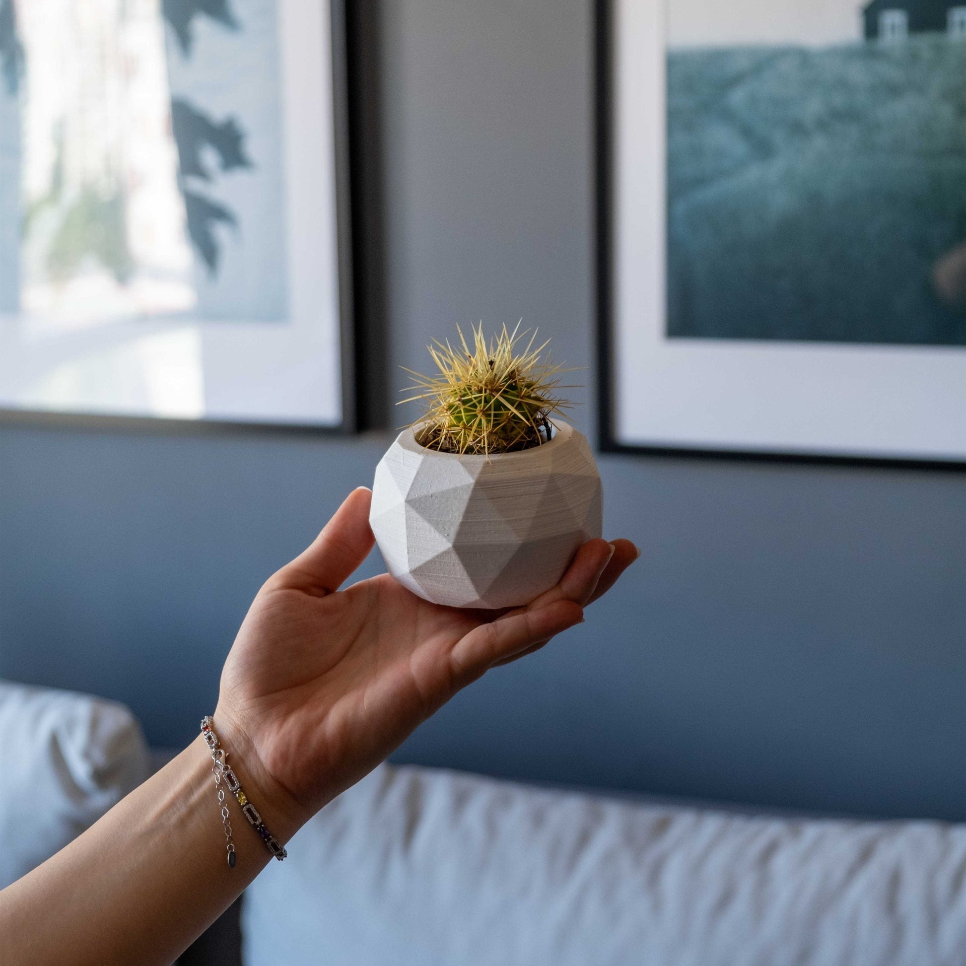 White Concrete Diagonal Plant Pot