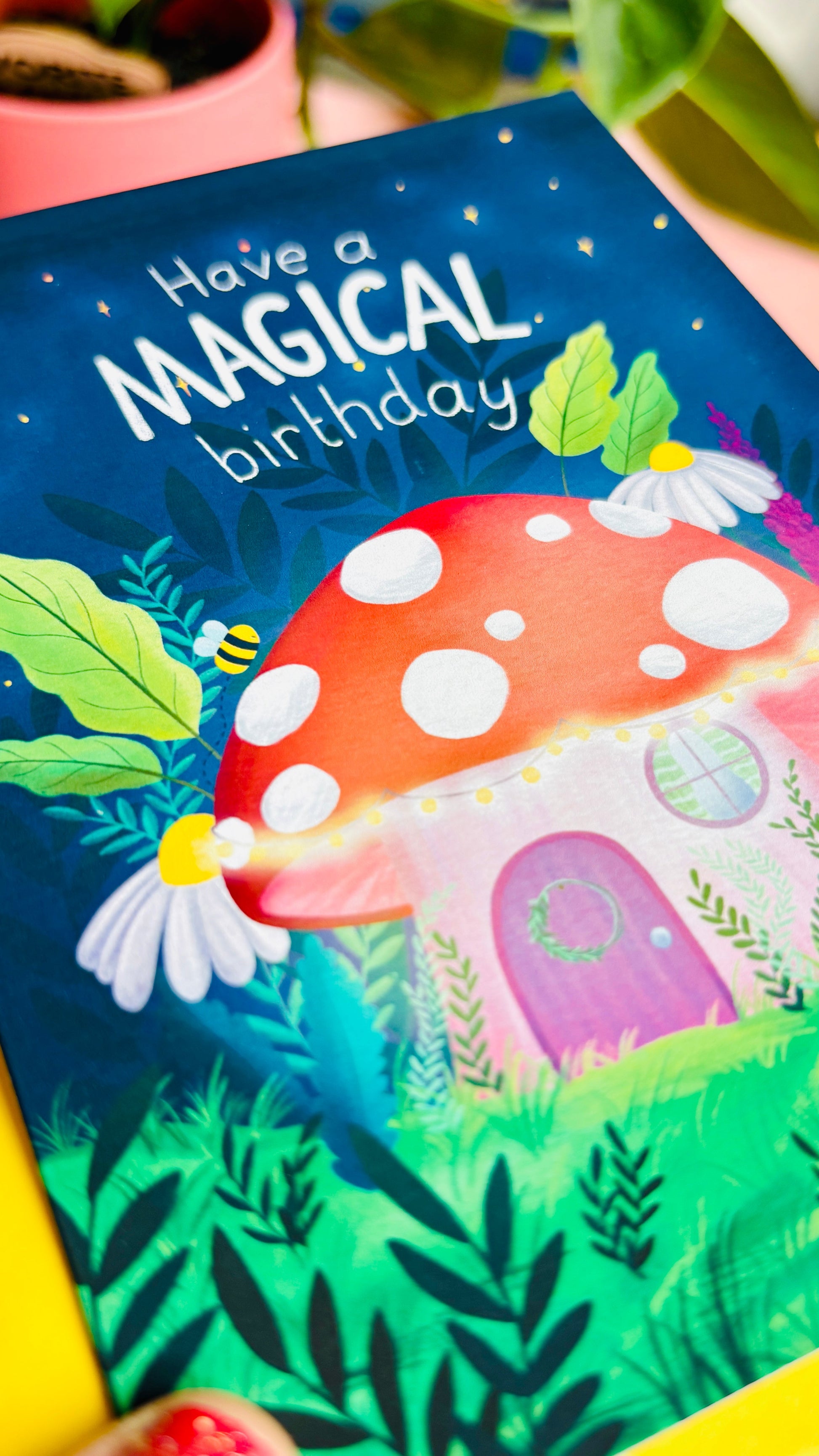 Magical Handmade Birthday Card with Cute Fairy Mushroom Cottage