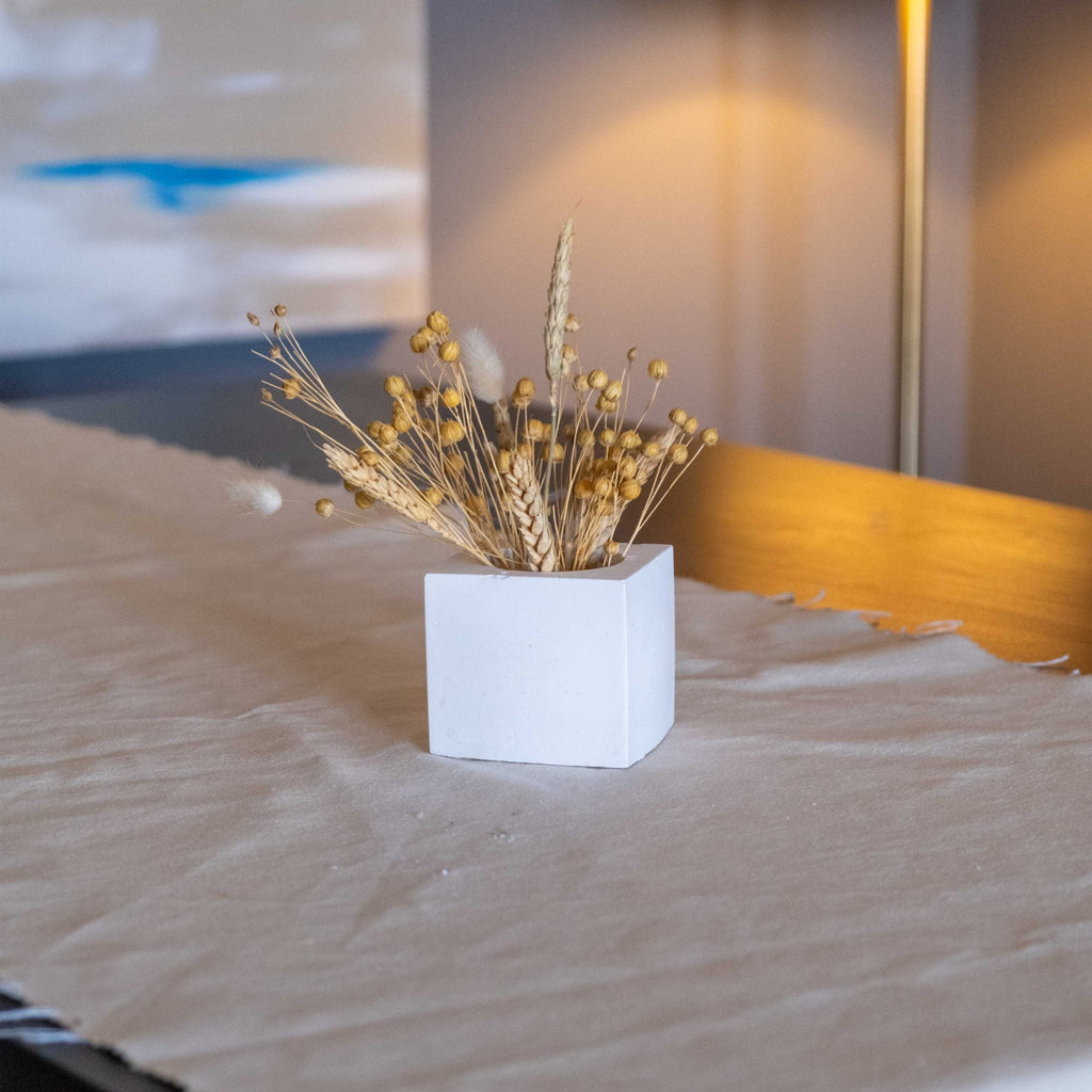 White Concrete Square Planter Pot