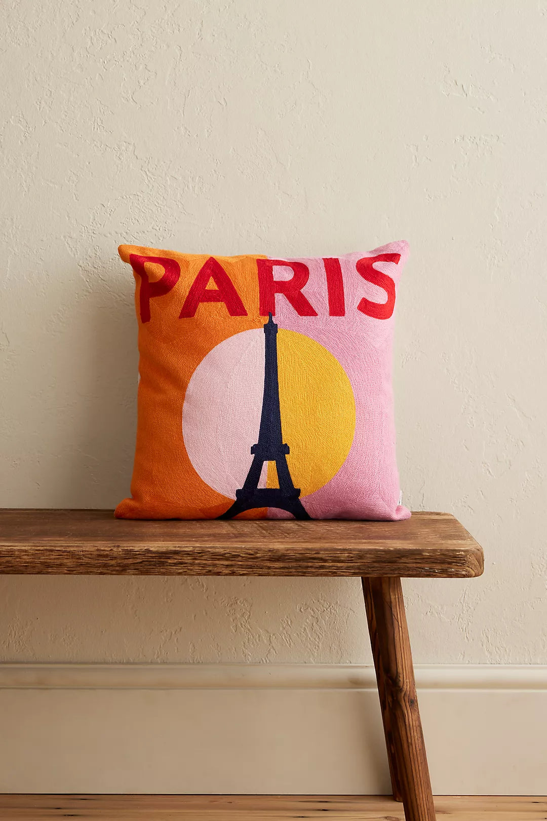 Paris Needlepoint Cushion Pink and Orange
