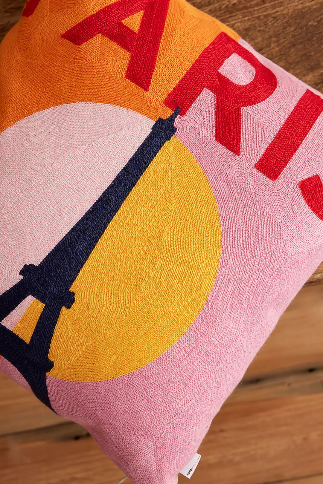 Paris Needlepoint Cushion Pink and Orange