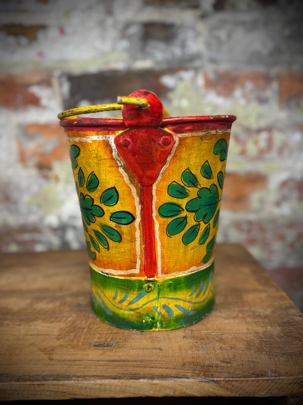Vintage Small Hand Painted Bucket / Plant Pot / Herb Planter / yellow / Pail