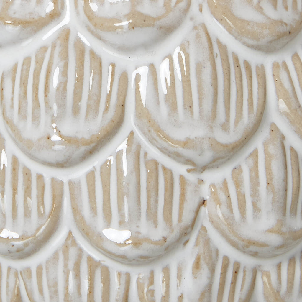White ceramic pine cone trinket dish with removable lid, artisan-crafted for jewelry or decor by RoomLondon at brixbailey.com
