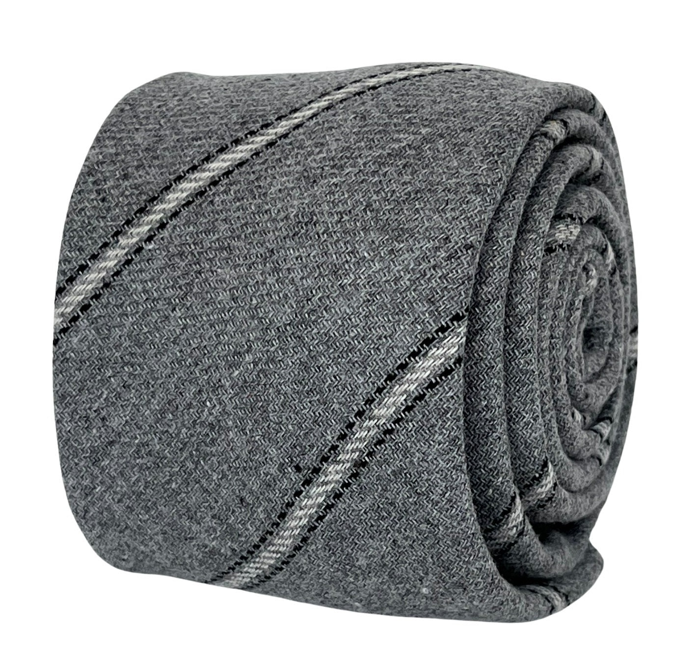 Light Silver Grey and Ivory Club Striped School Style Cotton Tie