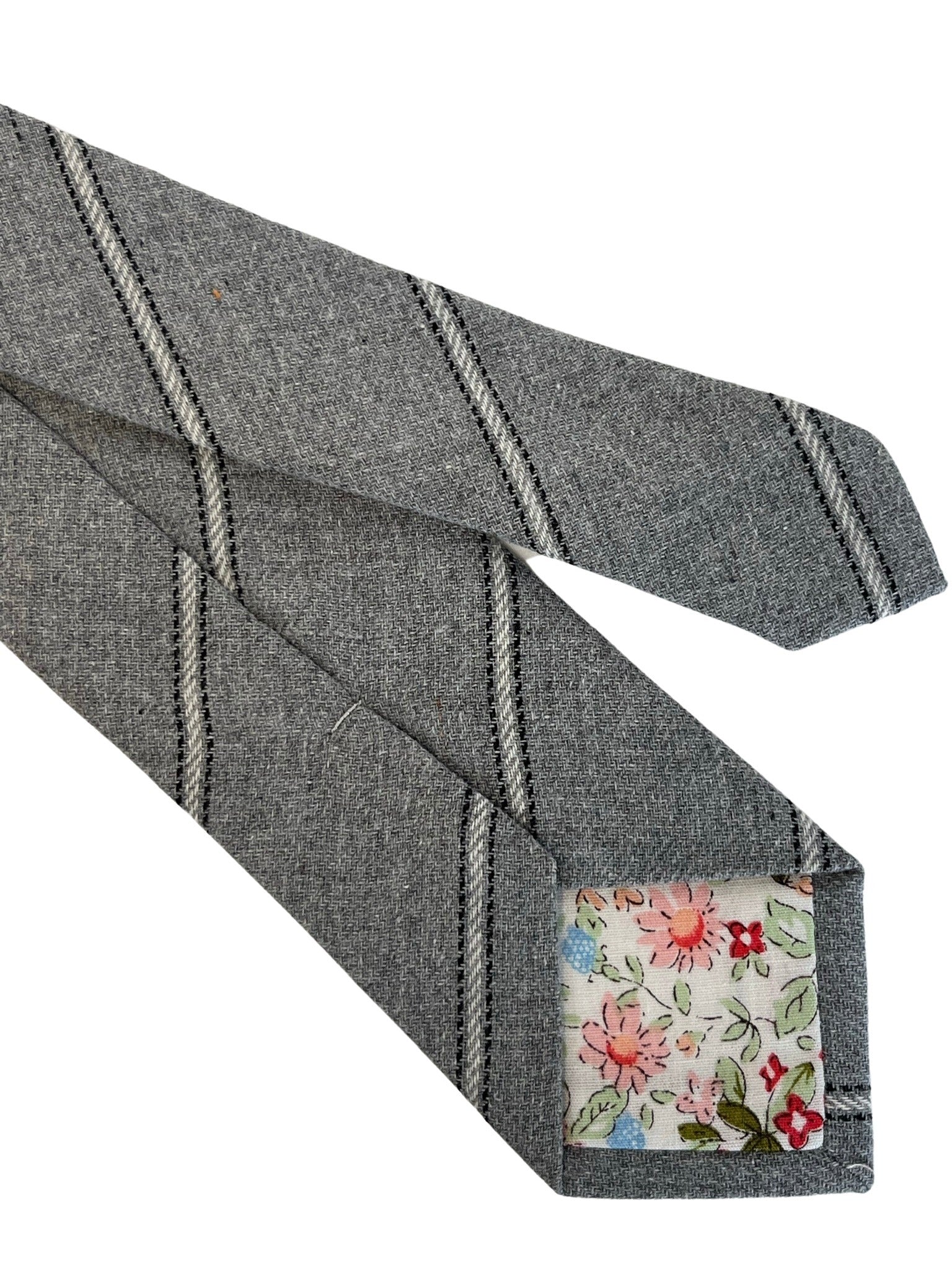 Light Silver Grey and Ivory Club Striped School Style Cotton Tie