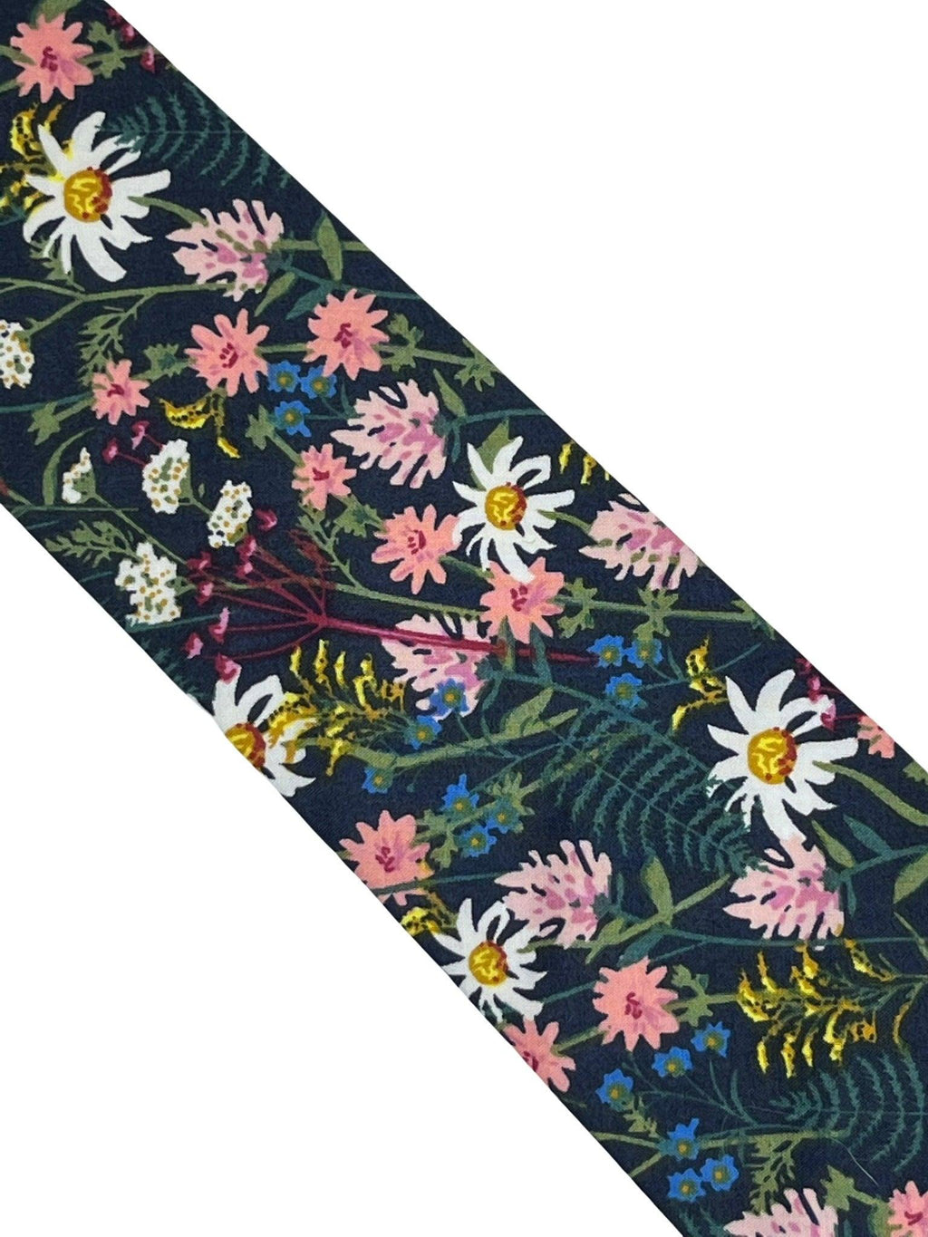 Navy Blue Cotton Tie with English Flower Garden Design