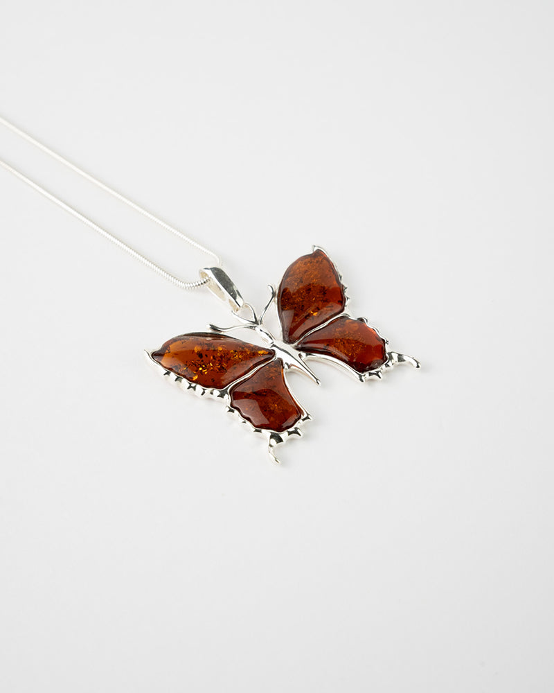 Statement Butterfly Pendant Necklace in Amber