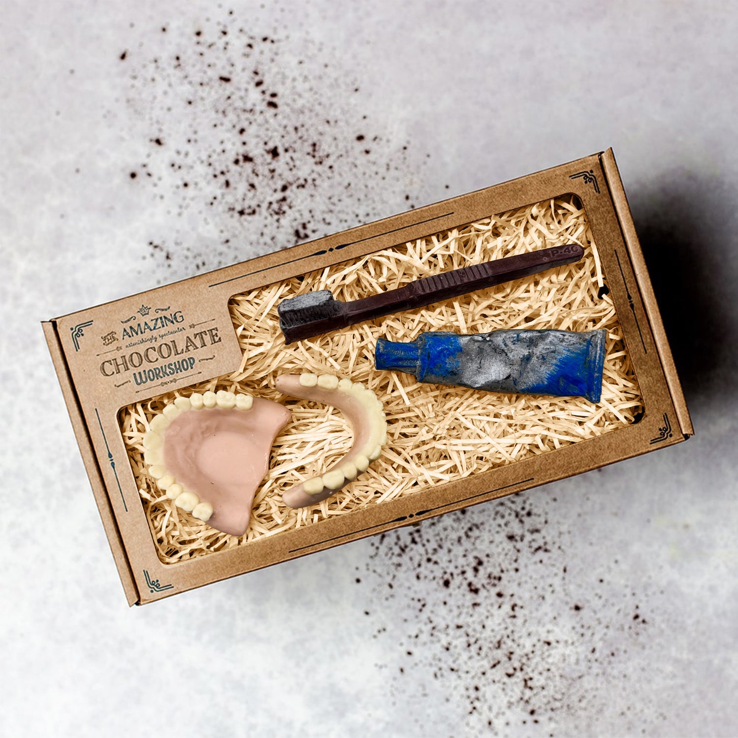 Chocolate Dentures Toothbrush and Toothpaste Gift Box