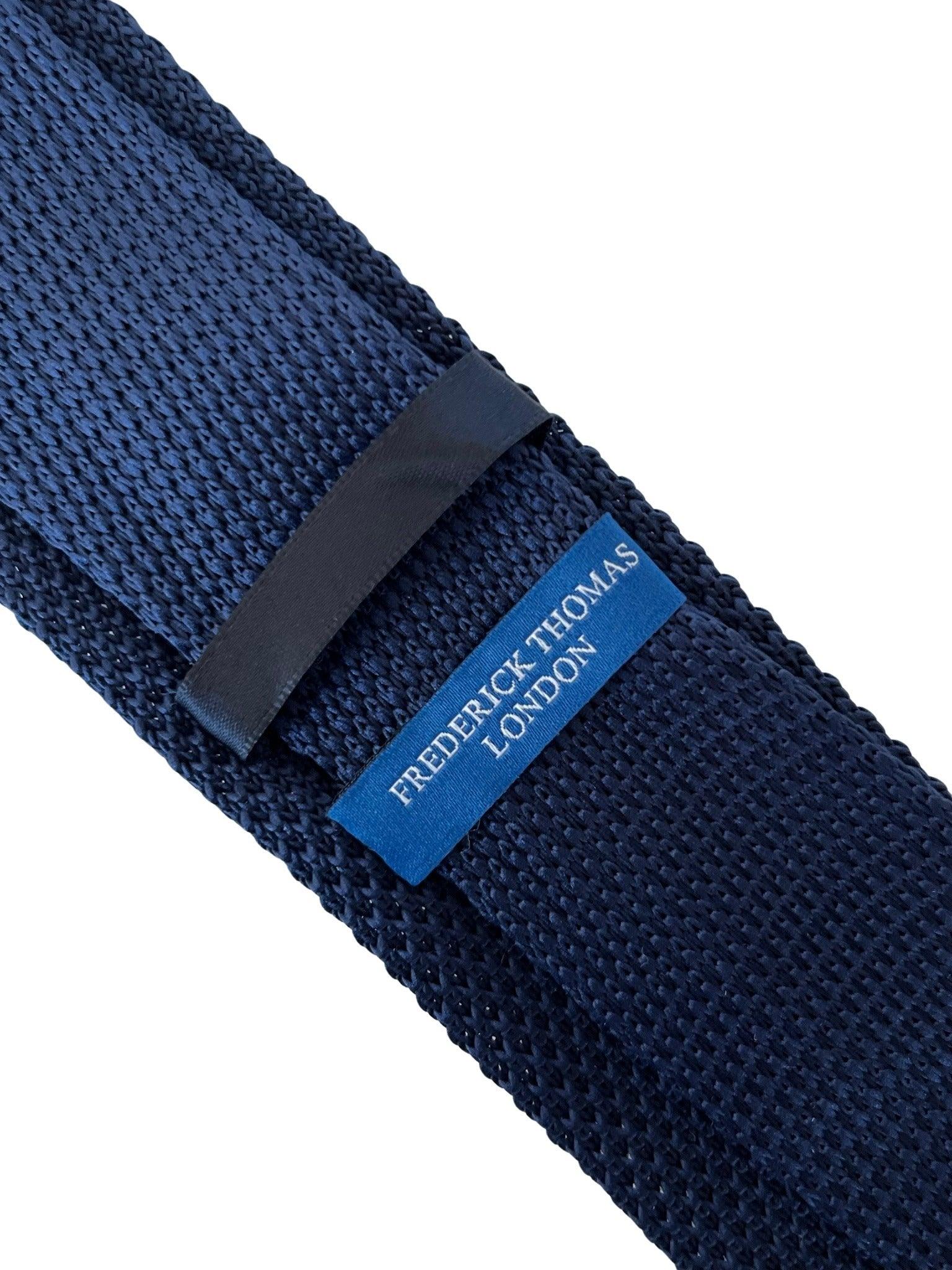 Navy Blue Knitted Tie with White Bicycle Embroidery
