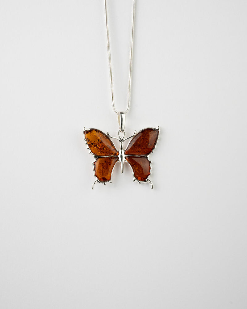 Statement Butterfly Pendant Necklace in Amber