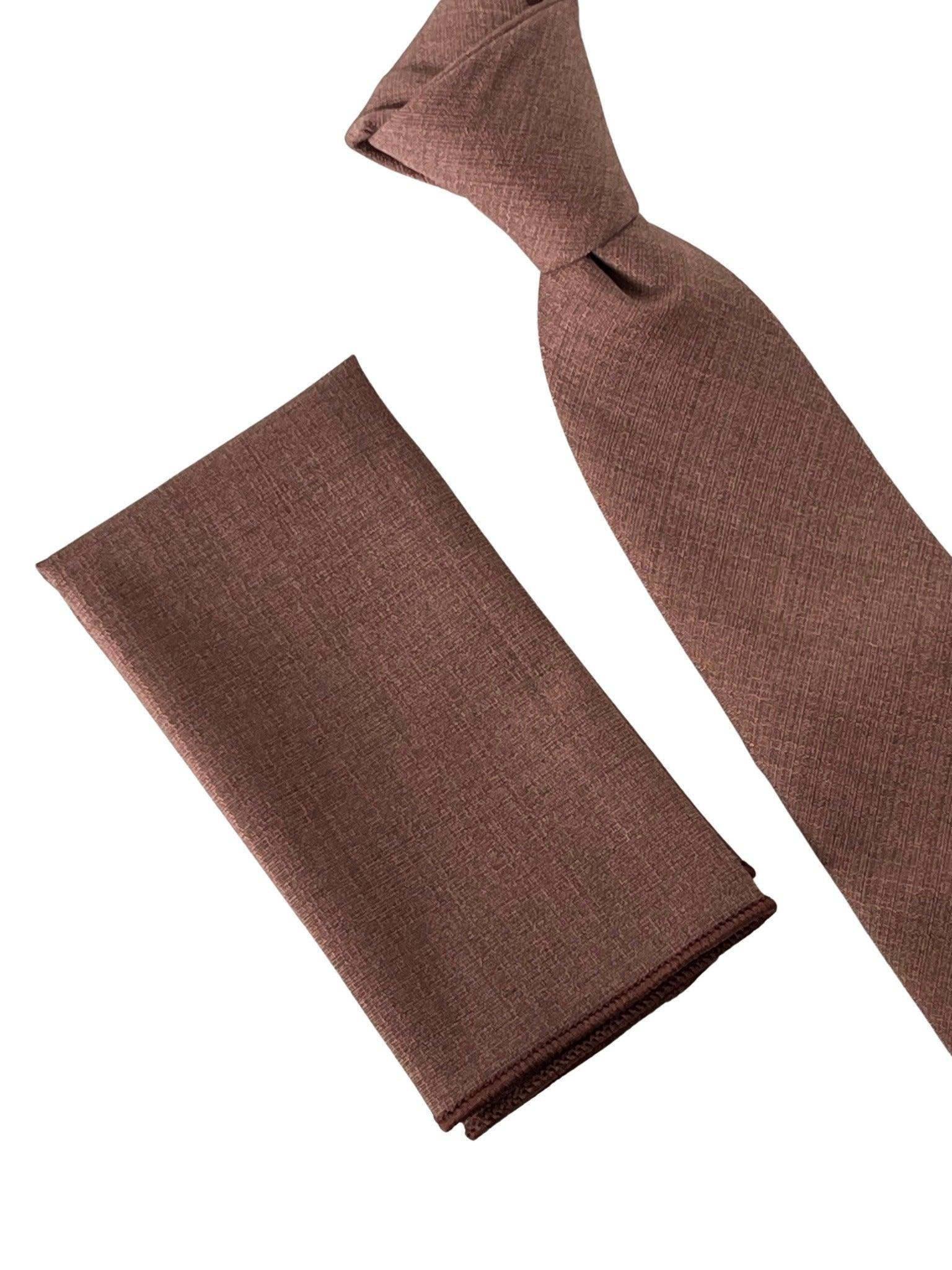 Handmade Bamboo Tie and Pocket Square in Dusky Red Brick