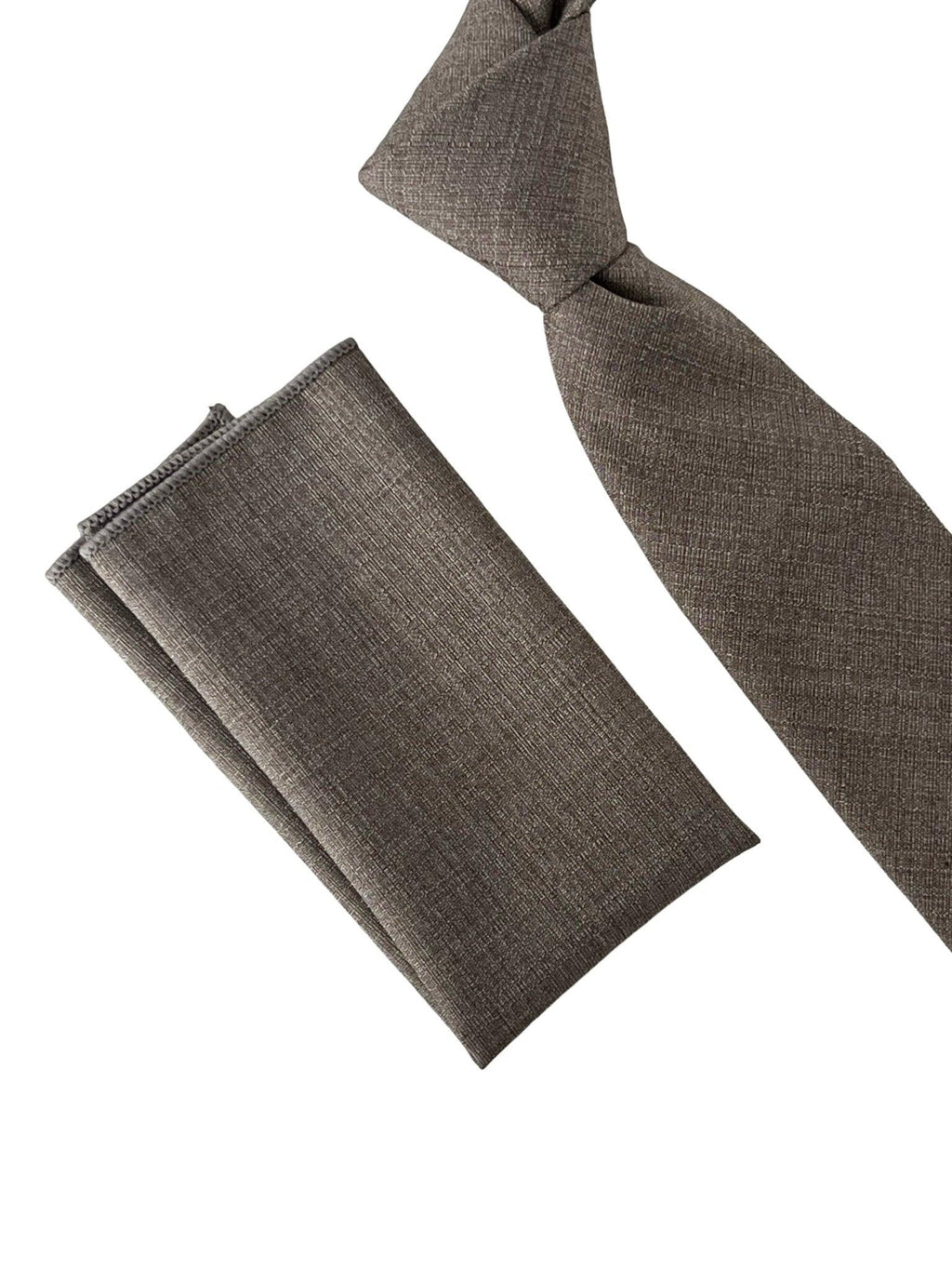 Handmade Bamboo Tie and Pocket Square in Beige Taupe Brown