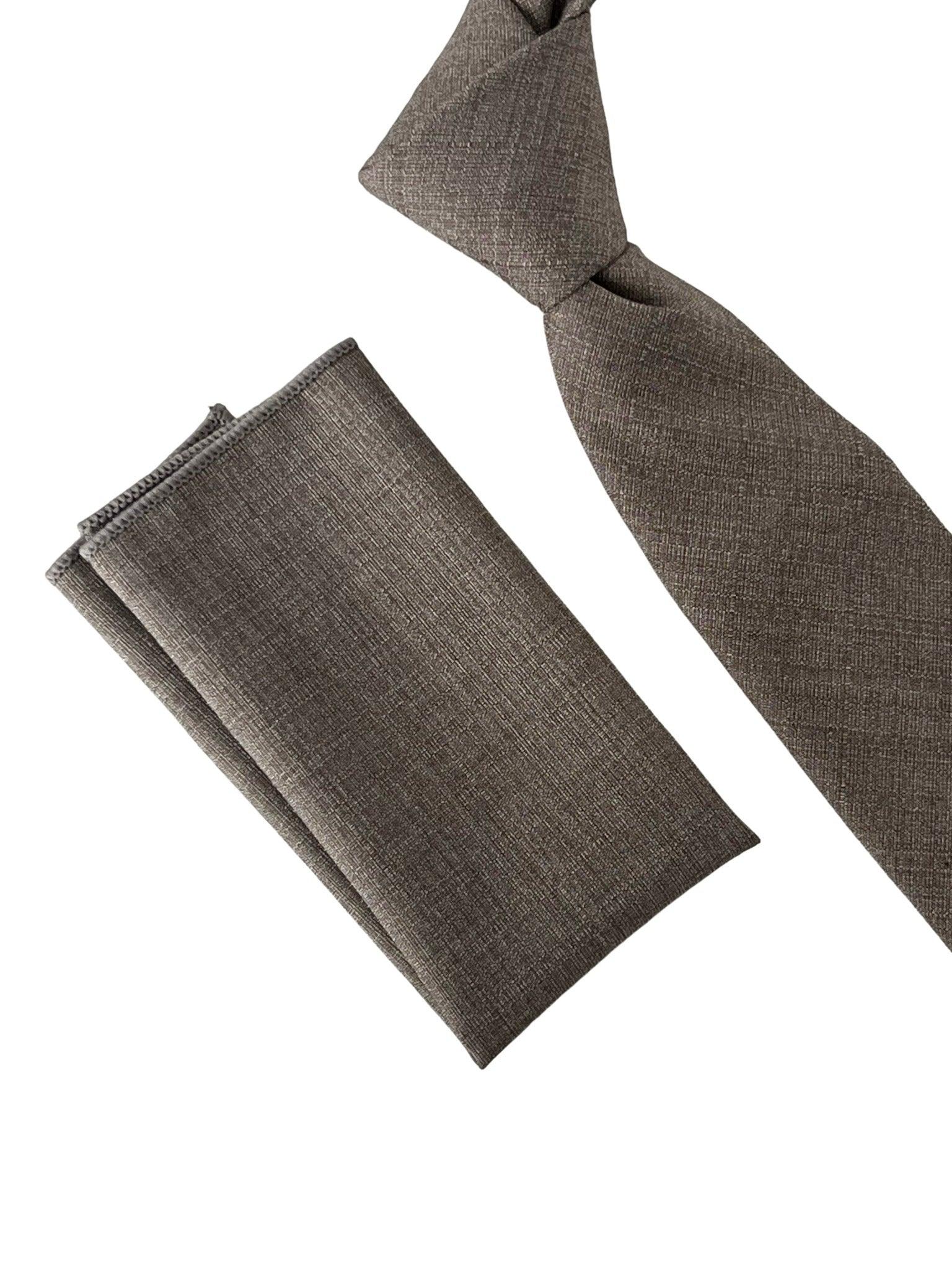 Handmade Bamboo Tie and Pocket Square in Beige Taupe Brown