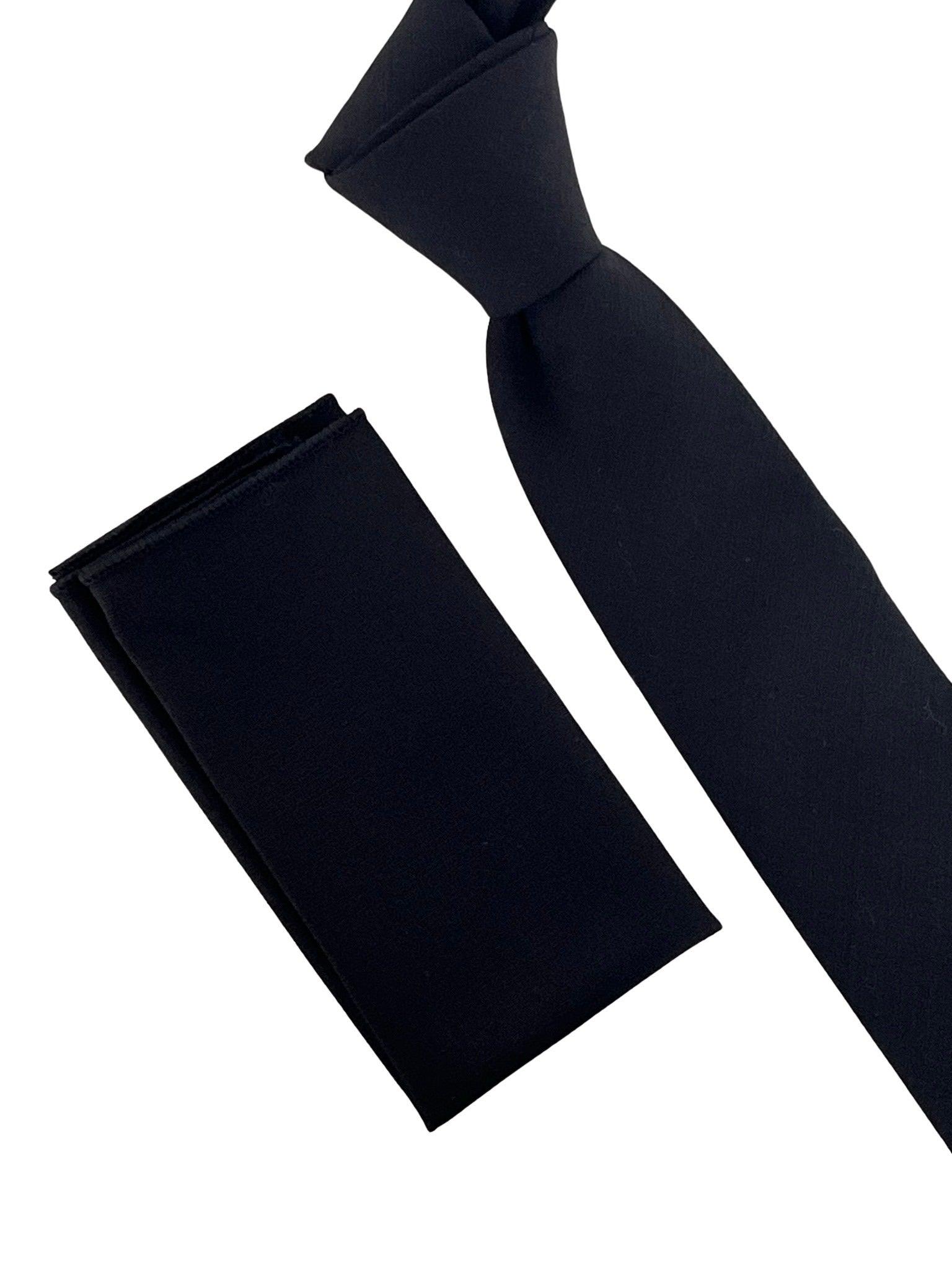 Plain Black Bamboo Tie and Pocket Square Set